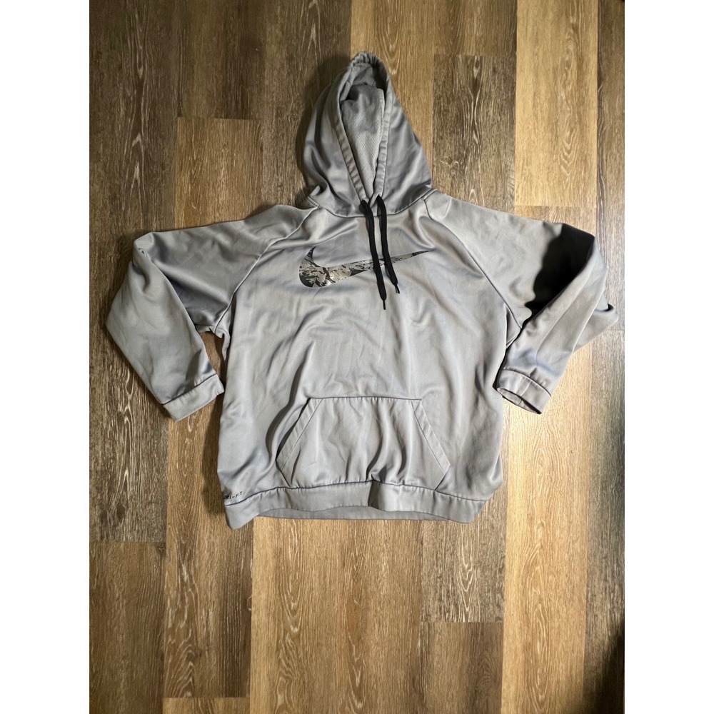 Nike Hoodie Mens XXL Grey Excellent Dri-FIT Pullover Swoosh Camo Logo Sportswear